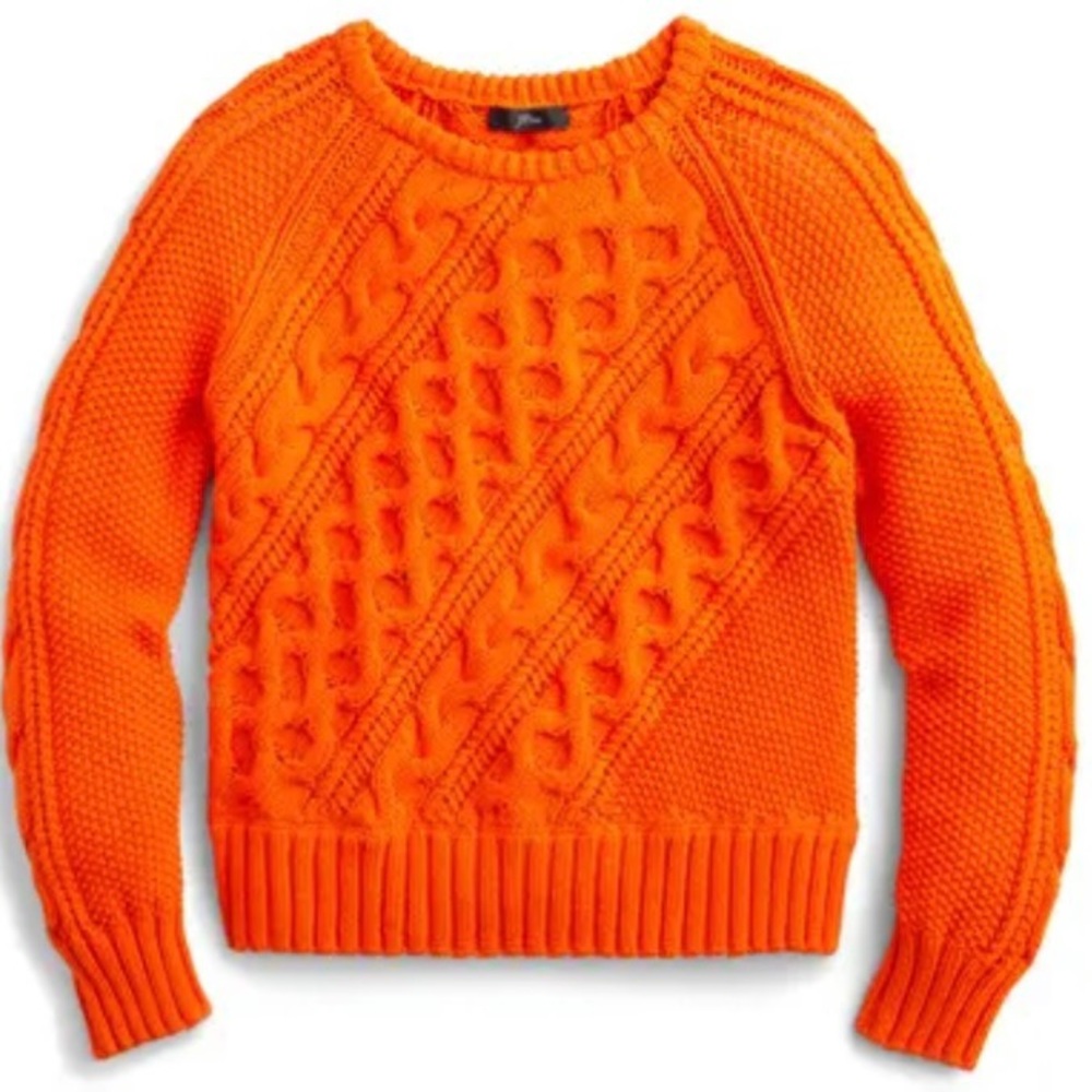 NWT J Crew Orange Cable Knit Crew Neck Sweater Size Small